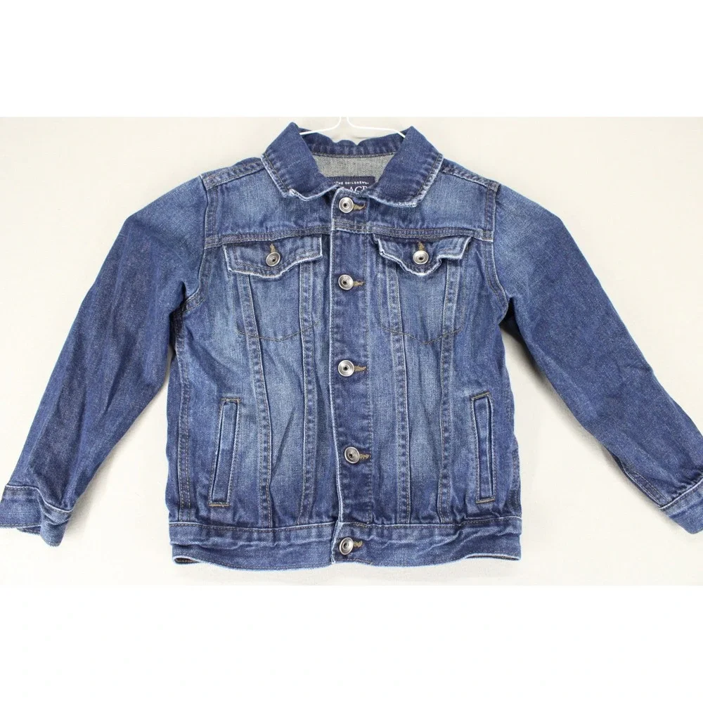 The Childrens Place Kids Denim Jacket Medium Wash Blue Cotton Trucker 5T